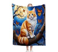 Gumntun Manta Polar Cama 150 Gato Azul Animal Mariposa, Plaid Mantitas Sofa para Cama Suave y Peluda de Doble Cara, Manta de Sofá de Cama o de Sala de Estar - 220x240 cm_24511a