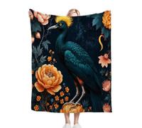 Gumntun Manta Polar Cama 150 PáJaro Floral Azul, Plaid Mantitas Sofa para Cama Suave y Peluda de Doble Cara, Manta de Sofá de Cama o de Sala de Estar - 220x240 cm_B10151