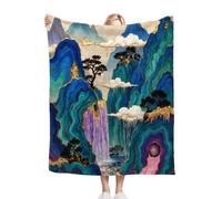 Gumntun Manta Polar Cama 90 MontañA Azul En Pintura Al óLeo, Súper Suave Manta Polar de Microfibra y Franela, Muy Suave y Acogedora Mantitas Sofa para Niño y Mascota - 150x200 cm_B9933