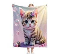 Gumntun Mantas Cama 150-220x240 cm Gato Animal con Burbuja, Elegante Manta de Estampado para Cama, Super Caliente Mullida Frazada de Peluche para Ideas de Regalo_B4409