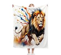 Gumntun Mantas Cama 150-220x240 cm LeóN 3D para Adultos, Elegante Manta de Estampado para Cama, Super Caliente Mullida Frazada de Peluche para Ideas de Regalo_B14513