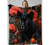 Gumntun Mantas Cama 150-220x240 cm Leopardo de Flores Negras, Elegante Manta de Estampado para Cama, Super Caliente Mullida Frazada de Peluche para Ideas de Regalo_B20405
