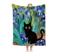 Gumntun Mantas Cama 180-240x260 cm Gato Azul En Pintura Al óLeo, 3D Estampado Manta Sofá de Franela, Sherpa Gruesa Caliente Frazada para Mujeres Hombres Parejas y Familias_B9930
