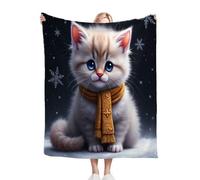Gumntun Mantas Cama 180-240x260 cm Gato con Bufanda, 3D Estampado Manta Sofá de Franela, Sherpa Gruesa Caliente Frazada para Mujeres Hombres Parejas y Familias