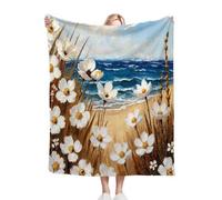 Gumntun Mantas Cama 180-240x260 cm Mar De Flores Blancas, 3D Estampado Manta Sofá de Franela, Sherpa Gruesa Caliente Frazada para Mujeres Hombres Parejas y Familias_B11070