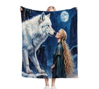 Gumntun Mantas Cama 90-135x150 cm Chica Lobo Azul, Sofá Manta Cálida con Estampado 3D, Frazada Suave Ligero y Transpirable para Todas Las Estaciones - 135x150_B10766