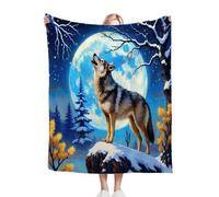 Gumntun Mantas Cama 90-150x200 cm Lobo Azul Bajo Un Cielo Estrellado, Manta Microfibra Suave para Sofá y Cama, Ultra Suave Frazada Personalizada para Mujeres Hombres Parejas y Familias_21275a