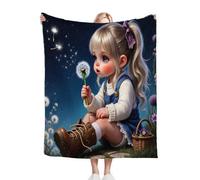 Gumntun Mantas para Sofa 135x150 Chica con Diente De LeóN Azul, Mantas para Sofá de Franela Suave, Adultos Niños Viajes Franela Mantitas para Toda Estación - 135x150 cm_22540a