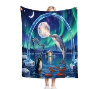 Gumntun Mantas para Sofa 135x150 PingüIno DelfíN Azul, Mantas para Sofá de Franela Suave, Adultos Niños Viajes Franela Mantitas para Toda Estación - 135x150 cm_B9632