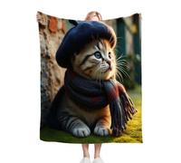 Gumntun Mantas para Sofas Grandes 220x240 cm Gato con Sombrero, Fácil de Cuidar Mantas para Cama, Frazada Polar 100% Microfibra Extra Suave para Niños y Adultos