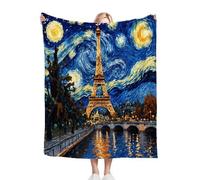 Gumntun Mantas para Sofas Grandes 240x260 cm Torre Eiffel en Pintura Al óLeo Azul, Fácil de Cuidar Mantas para Cama, Frazada Polar 100% Microfibra Extra Suave para Niños y Adultos_B15852