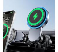 GuMosh Cargador inalámbrico magnético para rejilla de ventilación de coche, carga rápida con ventilador de refrigeración, compatible con iPhone, cargador inalámbrico para coche