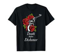 Gun & Rose - Camiseta con texto en inglés "Death Before Dishonor" Camiseta