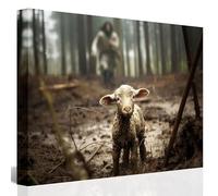 GUN SUPPLIES OUTLET LLC Lienzo decorativo para pared, diseño de Jesús y Cordero, diseño de Jesús corriendo después de un cordero perdido, impresión cristiana para decoración del hogar, 8 x 10 pulgadas