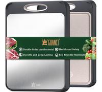 Gunci Tabla de cortar acero inoxidable doble cara para carne/verduras, fácil de limpiar, grande 40,6 x