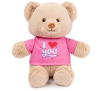 GUND Oso con mensaje sostenible "I Love You" con camiseta rosa, oso de peluche hecho de materiales 100% reciclados para edades de 1 año en adelante, bronceado, 12 pulgadas
