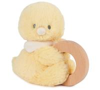 GUND Sonajero de anillo de patito sostenible para bebé, peluche hecho de materiales de felpa 100% reciclados, sonajero de madera para bebés y recién nacidos, amarillo, 10 pulgadas