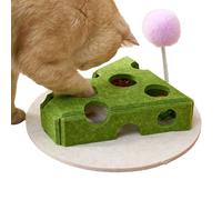 Gungtj Cat Puzzle Toy, Cheese Shape Treat Puzzle with Teaser Wand & Bell Ball, 8.66x7.87x2.17 Inches Feeding Box for Medium, Large, Small Breeds, Kitten & Puppy Playground Floor