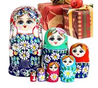 Gungtj Conjunto Matrioshka de Madera - 7S Ruso Decorativo Expositor de Mesa en Forma de Margarita para Adolescentes y Adultos, Artístico Apilable Creativo para Coleccionistas, Verano