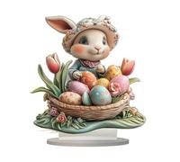Gungtj Easter Bunny Table Decor, 2D Acrylic Rabbit Easter Ornament, Cute Egg Shaped Decoration, Colorful Desk Sign, Festive Decoration for Bookshelf, Living Room, Entryway Mesas
