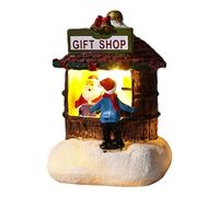 Gungtj Estatua de la casa de Navidad, decoración del hogar de la tienda de Papá Noel, resina