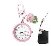 Gungtj Floral Timepiece Trinket - Miniature Analog Call, 1.2x2.6 Inches Petite Purse Hook with Petal Charm, Polished Zinc Alloy, Scratch Resistant Crystal, Aesthetic Fashion Ornament for School Decor