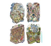 Gungtj Juego de 4 calcomanías en miniatura de dibujos animados para casa, para aliviar el estrés, pasar el tiempo, actividades de viaje, vacaciones, Navidad, recuerdos divertidos de fiesta