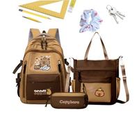 Gungtj Mochila Escolar Capybara - Cartoon Cartoon Con Estuche De Lápices Y Tote | Mochila Mochila Lindo Almacenamiento Para Estudiantes Viajes Escolares, de libro, Se référer au descriptif