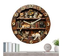Gungtj Retro Cat Clock - Round 8 Inch, Wall Decor with Silent Movement, Wooden Ornament with Cute Cat Design, Animal Timepiece, Decorative Clock for Enhancing Living Room Offices Classroom