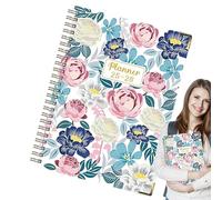 Gungtj Ringed Planner Notebook, A5 Coil Notebook, Thick Floral Diary, English Notepad July 2025 to June 2026 for Sketching, Note Taking, College, Law, Work and Research