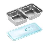Gungtj Travel Snack Container, Stainless Steel Double Compartment Lunch Box, Food Serving Platter with Lid, Sturdy Protection Fruit Tray 7.87x4.13x1.57 pulgadas for School & Work