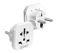 GUNGY Adaptador de Viaje Universal a España Adaptador Enchufe Americano UK a Español Enchufe Viaje para Europa USA China Australia Suiza Compacto Blanco 2 Piezas