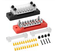 GUNGY Bloques de Distribución de Energía 12V-48V Caja de Distribución de Barra Colectora 150A BusBar 2 Vías con 12 x M4 Pernos de Terminal para Automóvile Barco Rojo Negro 2 Piezas