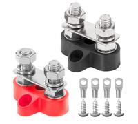 GUNGY Bloques de Terminales de Batería M8 Bloque de Conexión de Pernos Dobles 12V-48V DC para Automóvil Camión RV Barcos Rojo y Negro 2 Piezas