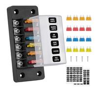 GUNGY Caja de Fusibles de 6 Vías Portafusibles 12V con 16 Fusibles y Pegatinas para Coche, Barco, Camper y Camión