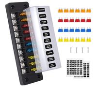 GUNGY Caja Fusibles 10 Vías Portafusibles 12V Porta Fusible Coche con 24 Fusibles y Pegatinas para Coche Barco Camper Camión