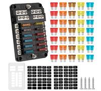 GUNGY Caja Fusibles 12 Vías Portafusibles 12V Porta Fusible Coche con Indicador LED y 30 piezas Fusibles para Coche Barco Camión Camper