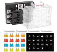 GUNGY Caja Fusibles 12V Portafusibles 6 Vías Porta Fusibles Coche con 16 Fusibles y Pegatinas para Coche Camper Camión Barco