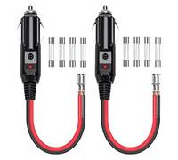 GUNGY Enchufe de Encendedor Coche 12V/24V Enchufe para Encendedor de Cigarrillos 16AWG 10cm Cable de Extensión Conector Mechero Coche con Fusibles 15 A y Luz de LED 2 Piezas