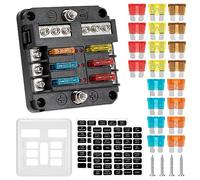GUNGY Portafusibles 12V Caja Fusibles 6 Vías Porta Fusible Coche con Indicador LED y 20 piezas Fusibles para Coche Barco Camión Camper