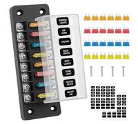 GUNGY Portafusibles para coche, 12 V, 8 compartimentos, fusibles planos, con 24 fusibles y etiquetas para coche, barco, caravana