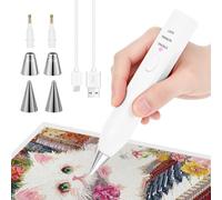 Guniata Bolígrafo eléctrico para pintura de diamantes, con 4 puntas de perforación, recargable, versátil, portátil, sin cable, accesorio de pintura de diamante para principiantes (blanco)