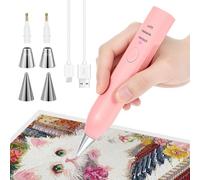 Guniata Bolígrafo eléctrico para pintura de diamantes, con 4 puntas de perforación, recargable, versátil, portátil, sin cable, accesorio de pintura de diamante para principiantes (rosa)