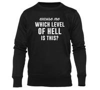 GUNMANTOR Disculpe ¿Qué Nivel De Infierno Es Este Jersey Negro para Hombre Mujer Unisex Manga Larga Cuello Redondo