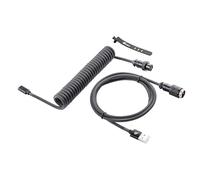 GUNMJO Cable USB C en espiral Pro Custom para teclado de juegos, cable de teclado mecánico de doble manga con aviador de aluminio desmontable, 1.5 m USB-C a USB-A, color negro carbón