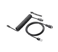 GUNMJO Cable USB C en espiral Pro Custom para teclado de juegos, cable de teclado mecánico de doble manga con aviador de aluminio desmontable, 1.5 m USB-C a USB-A, color negro clásico