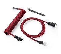 GUNMJO Pro - Cable USB C en espiral personalizado para teclado de juegos, cable de teclado mecánico de doble manga con aviador de metal desmontable, USB-C a USB-A de 1,5 m, color rojo