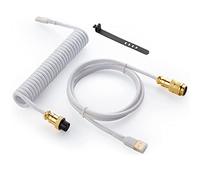 GUNMJO Starlight - Cable de teclado USB C en espiral para teclado de juegos, cable de teclado mecánico de doble manga con aviador de metal desmontable, USB-C a USB-A, 1,5 m, color blanco con conector