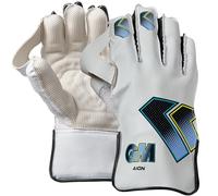 Gunn & Moore GM - Guantes de críquet para críquet | Aion | Forro de algodón y Palma de Goma para espinillas | Parte Posterior de la Mano de Piel sintética de PVC | Juventud | 1 par | Blanco, Cian y