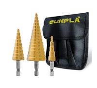 Gunpla 3 Piezas Juego de Broca Escalonada de Paso para Metal HSS Titanio 4-32/4-20/4-12mm, Broca Cónica Pagoda en Espiral para Taladrar en Chapas de Acero, Madera Latón, Aluminio, PVC